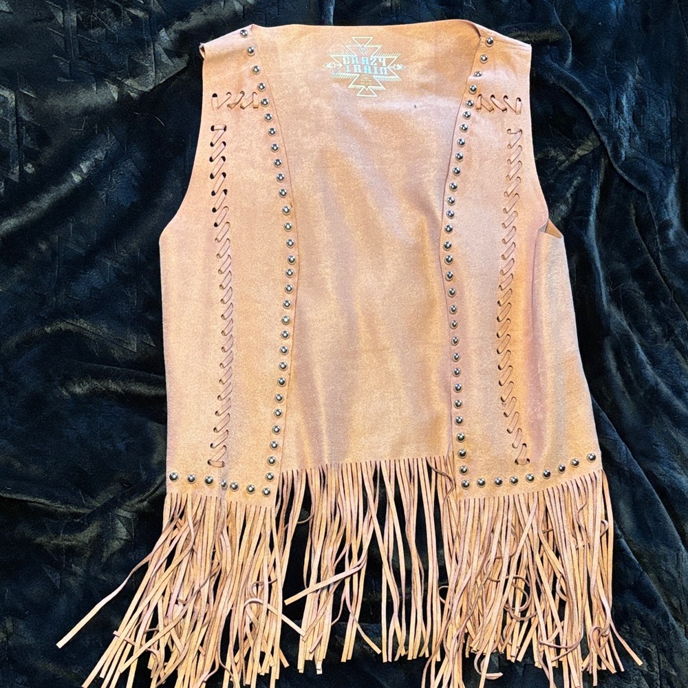 Crazy Train Brown Leather Vest with Gold Accents